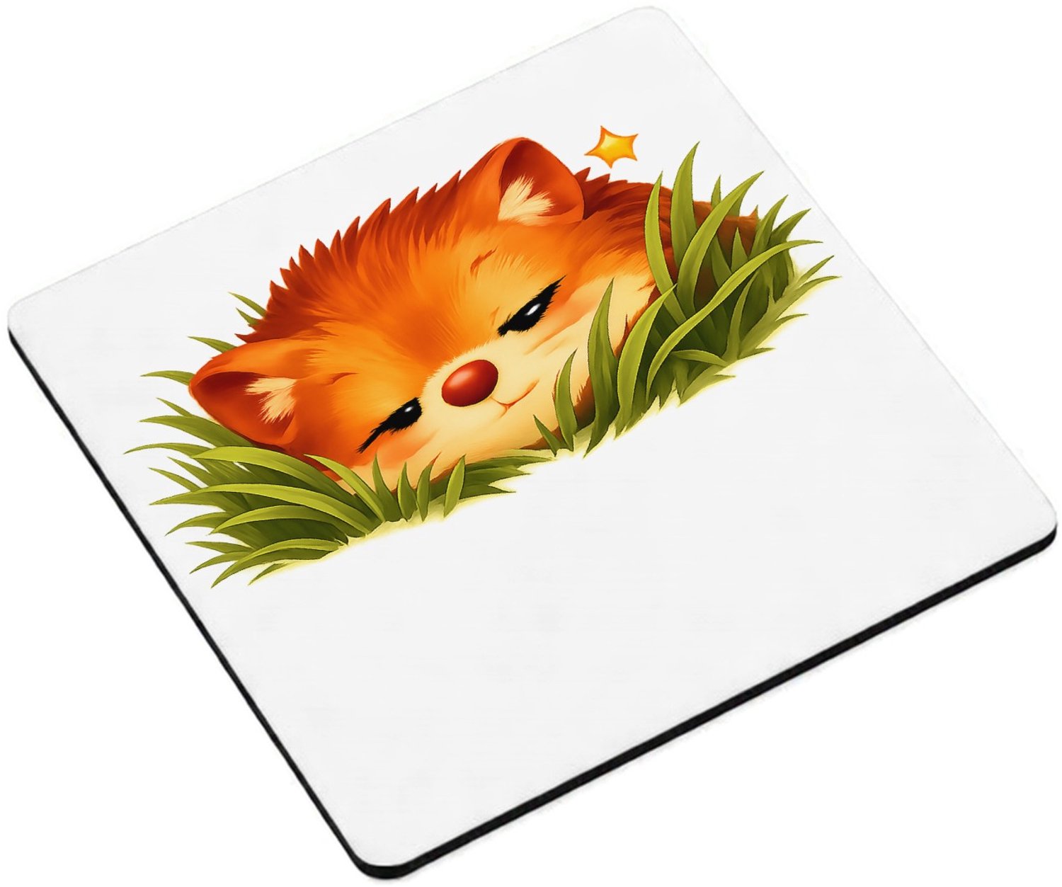 Mr Cadeautjes MDF magnetische fotolijst vierkant 9,5 - design Een slaperige egel die half verscholen zit tussen gras en me | cadeau Wit