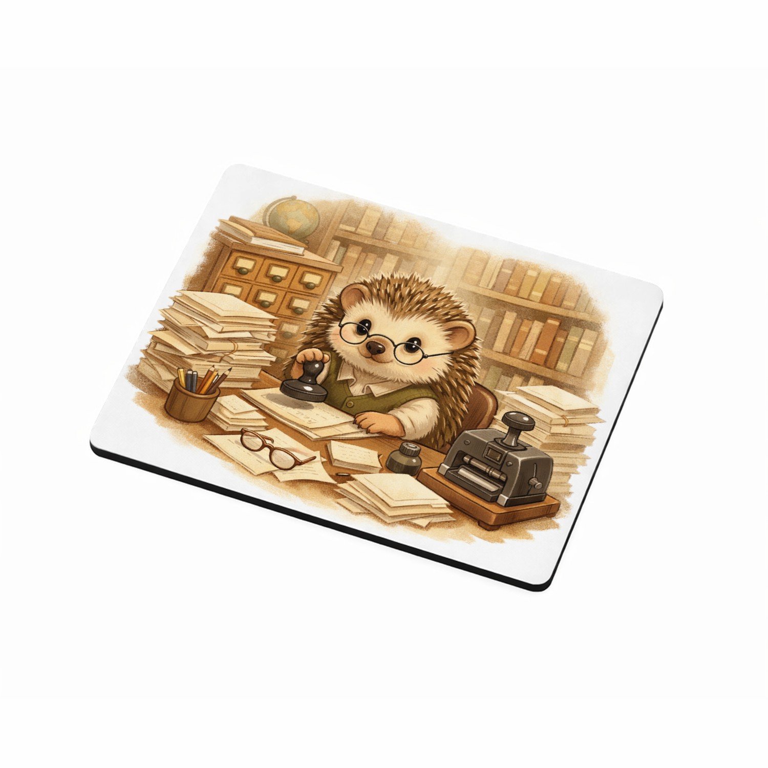 Mr Cadeautjes MDF magnetische fotolijst 9 x 7 - design Een egel als bibliothecaris tussen hoge boekenkasten, met te | cadeau Wit