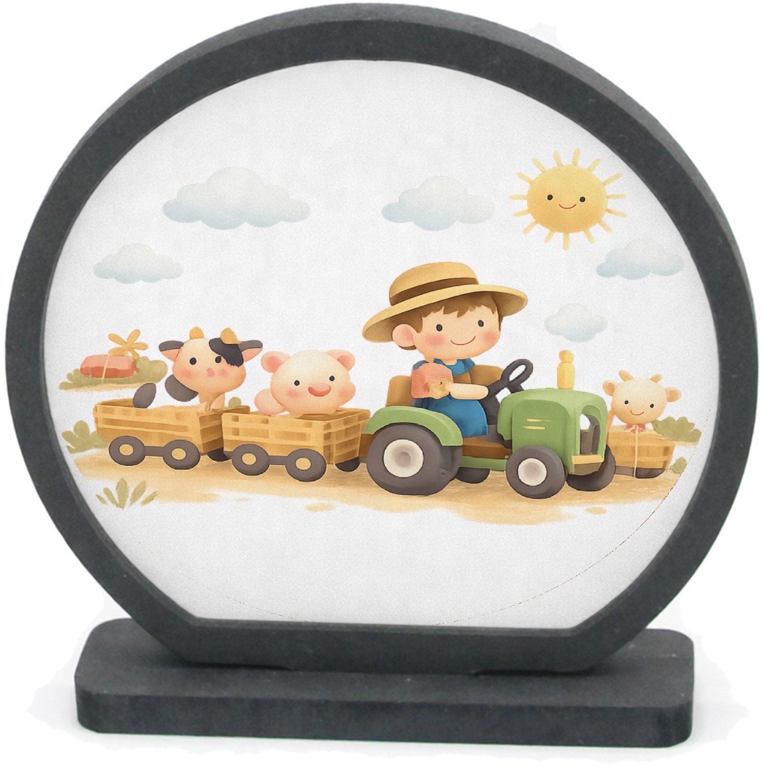 Mr Cadeautjes Houten fotolijst rond met MDF inleg - design Drie panelen met een zachte dierlijke reis door de seizoenen | cadeau Wit
