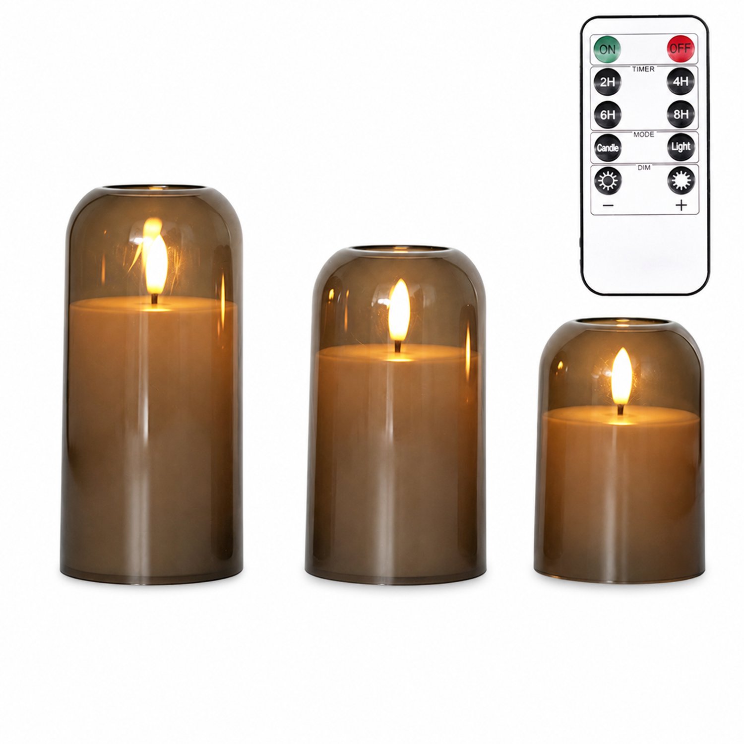 SWGOTA led kaarsen - 3 grijze kaarsen met afgeronde behuizing en warm vlamlicht, kleine afstandsbediening inclusief knoopcelbatterij, per doos Grijs