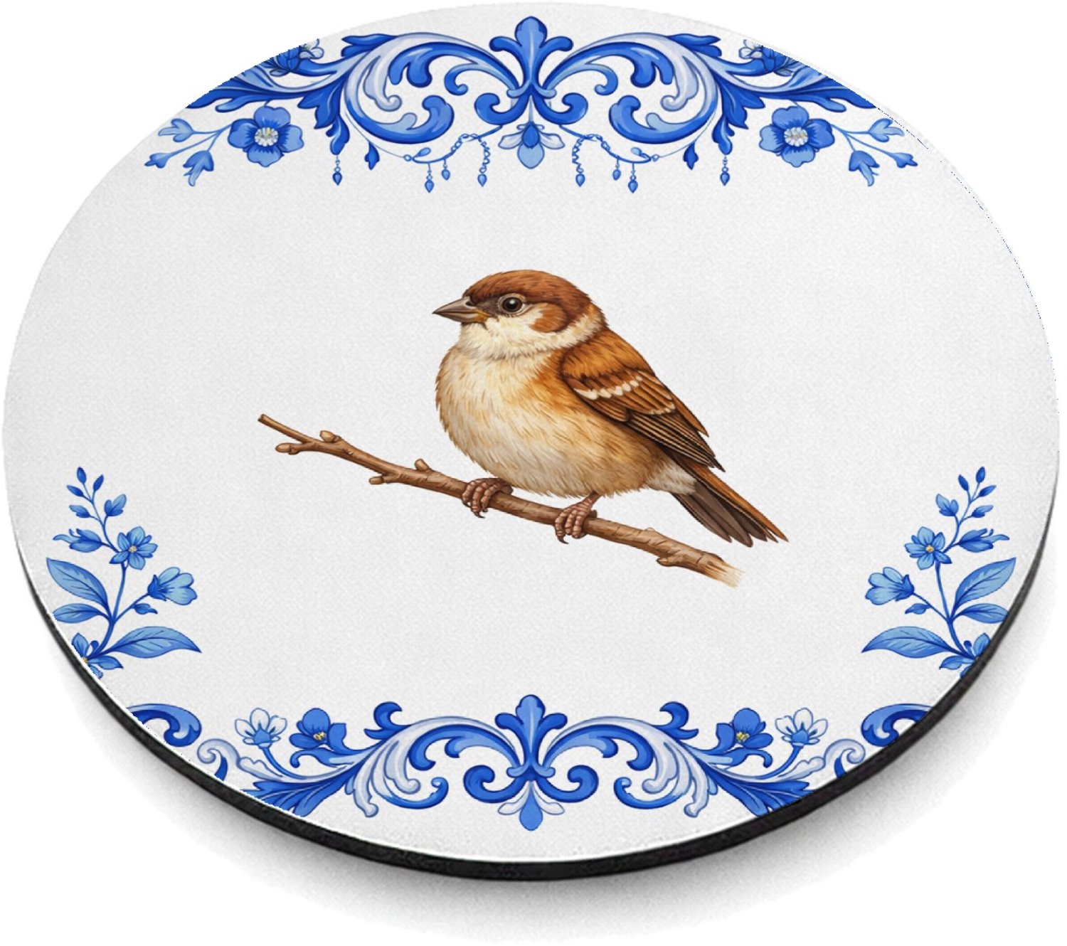 Mr Cadeautjes MDF magnetische fotolijst rond Ø 9,5 - design Een sierlijke vlinder centraal op een zachte botanische rand | cadeau Wit