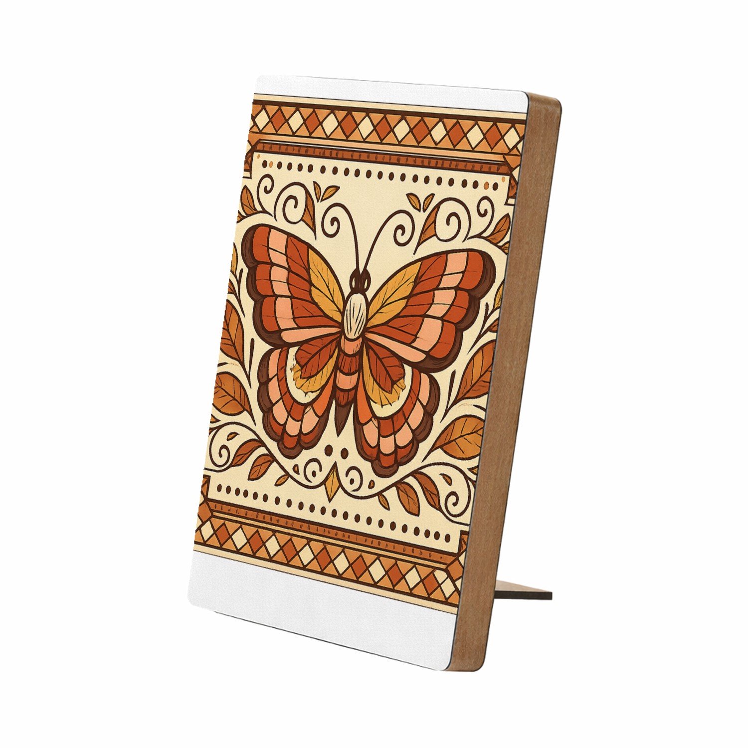 Mr Cadeautjes Glasframe/MDF 12,7 x 17,8 - design Een sierlijke vlinderkompositie met gevouwen vleugels, omrin | cadeau Wit