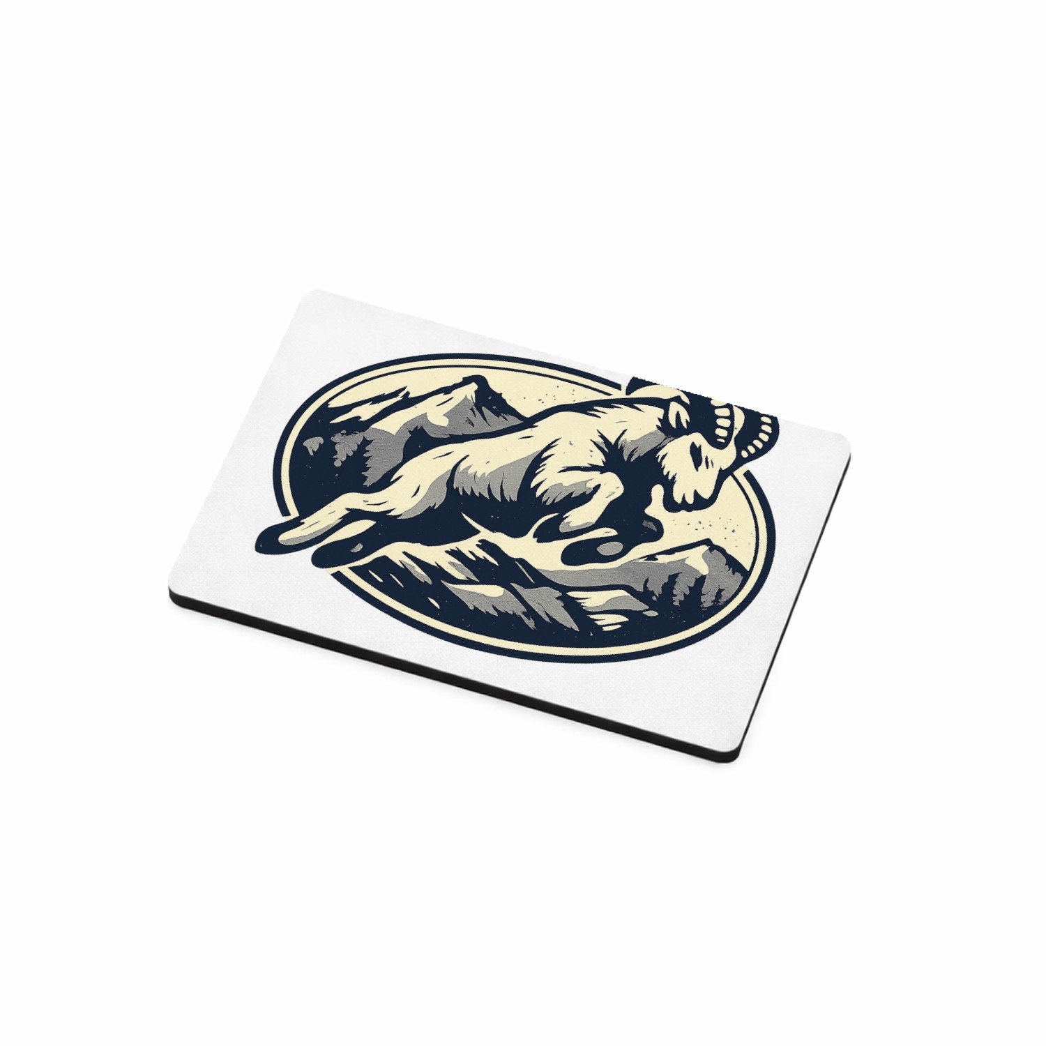 Mr Cadeautjes MDF magnetische fotolijst 7,5 x 5 - design Een krachtige berggeit die schuin over een ronde badge sprin | cadeau Wit