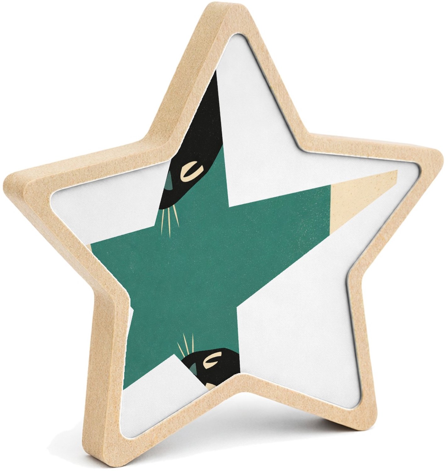 Mr Cadeautjes MDF fotolijst ster 14 x 13,5 - design Een minimalistische dierencompositie met twee opvallende oge | cadeau Wit