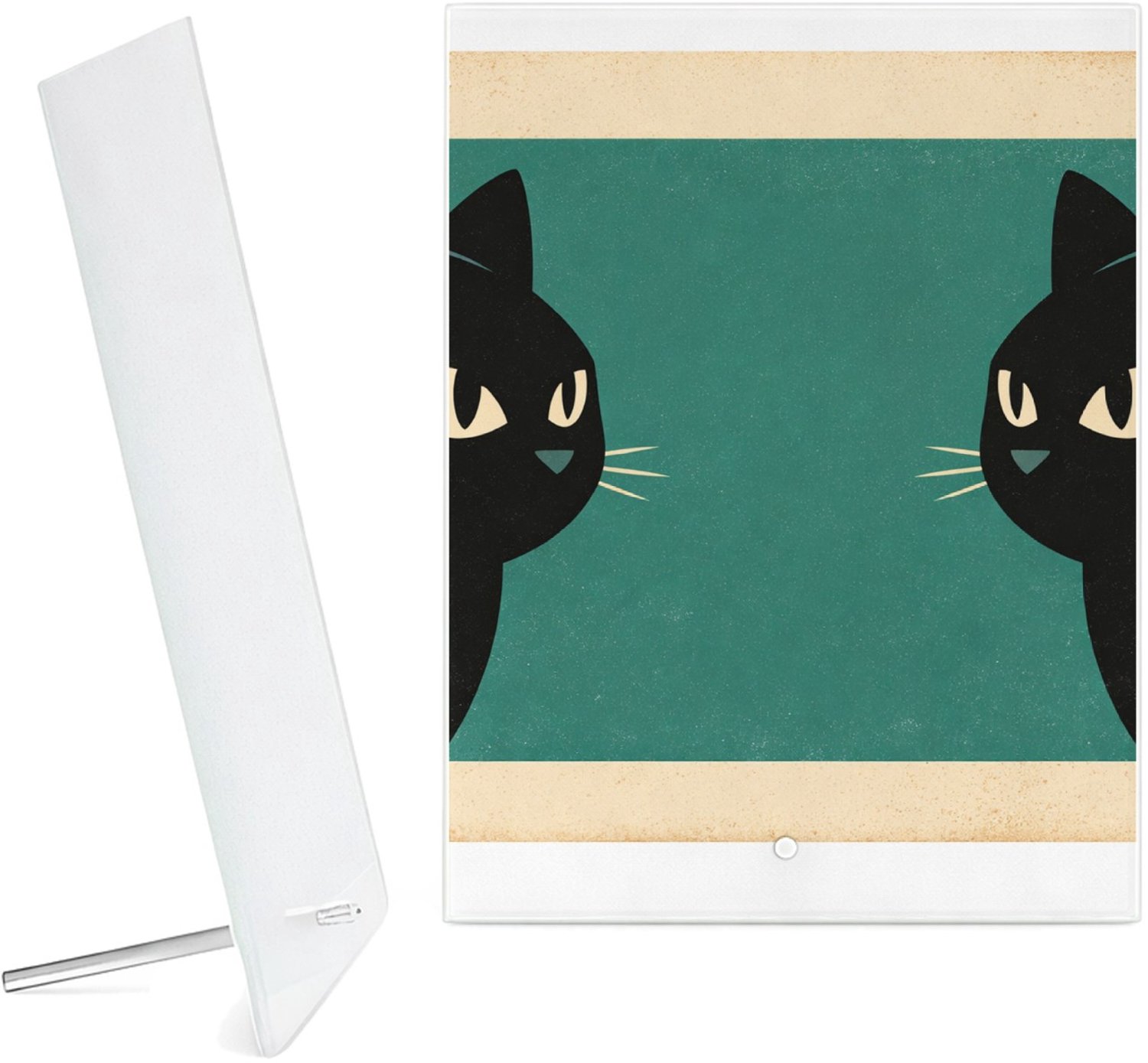 Mr Cadeautjes Glazen fotopaneel Een minimalistische dierencompositie met twee opvallende oge - 15 x 20 cm, staand - glas, decoratie, wanddecoratie | cadeau Wit