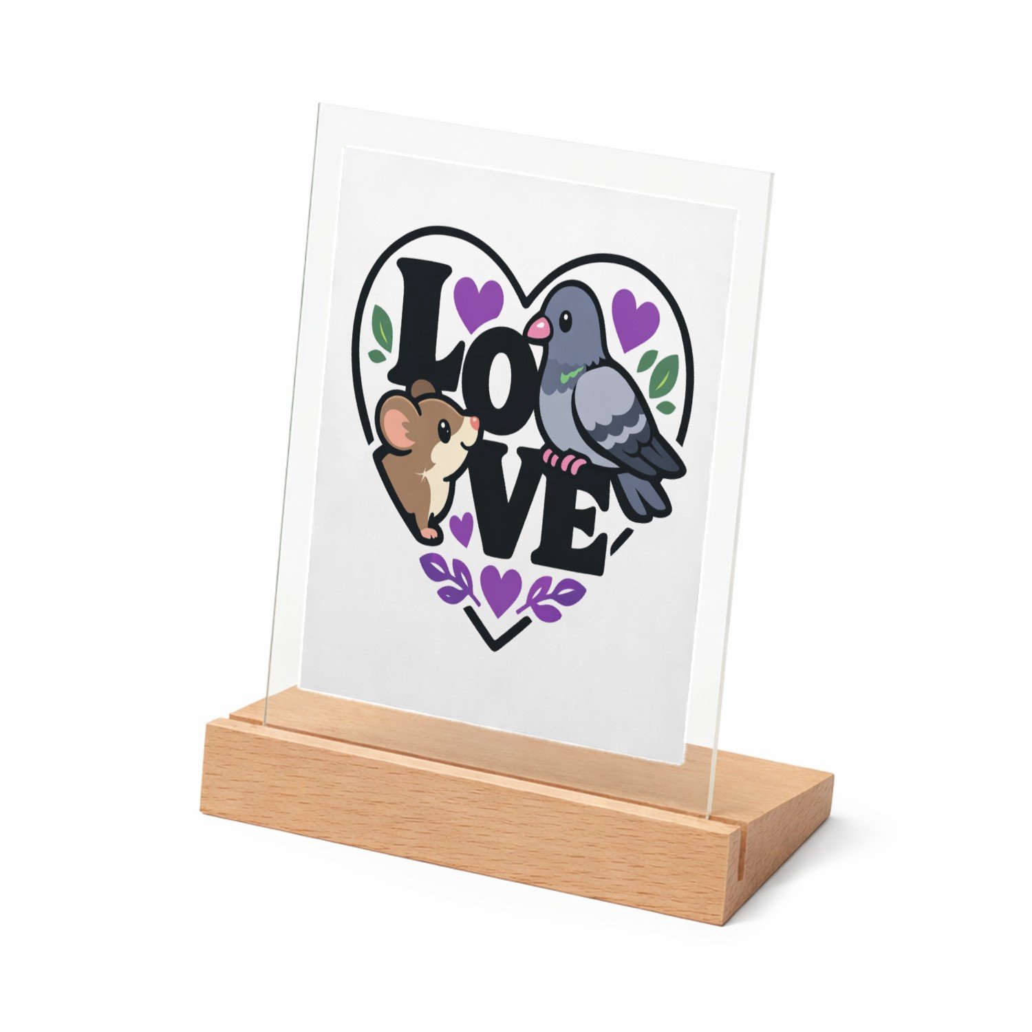 Mr Cadeautjes Glasframe met vaste tekst - design Een romantische maar luchtige dierencombinatie waarbij een v | cadeau Wit