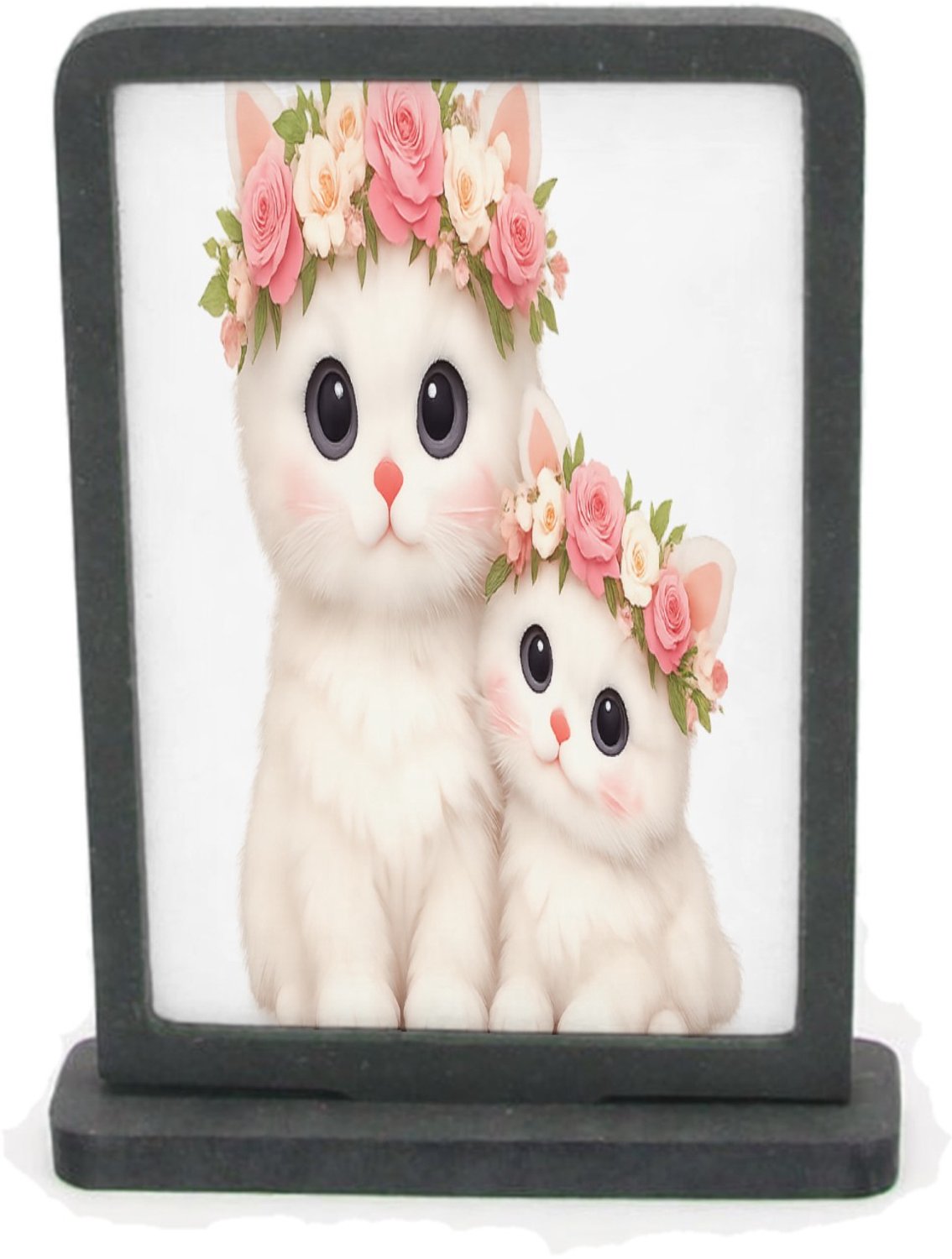 Mr Cadeautjes Houten fotolijst rechthoek met MDF inleg - design Een schattige bosuil met een bloemenkrans en zachte maanlich | cadeau Wit