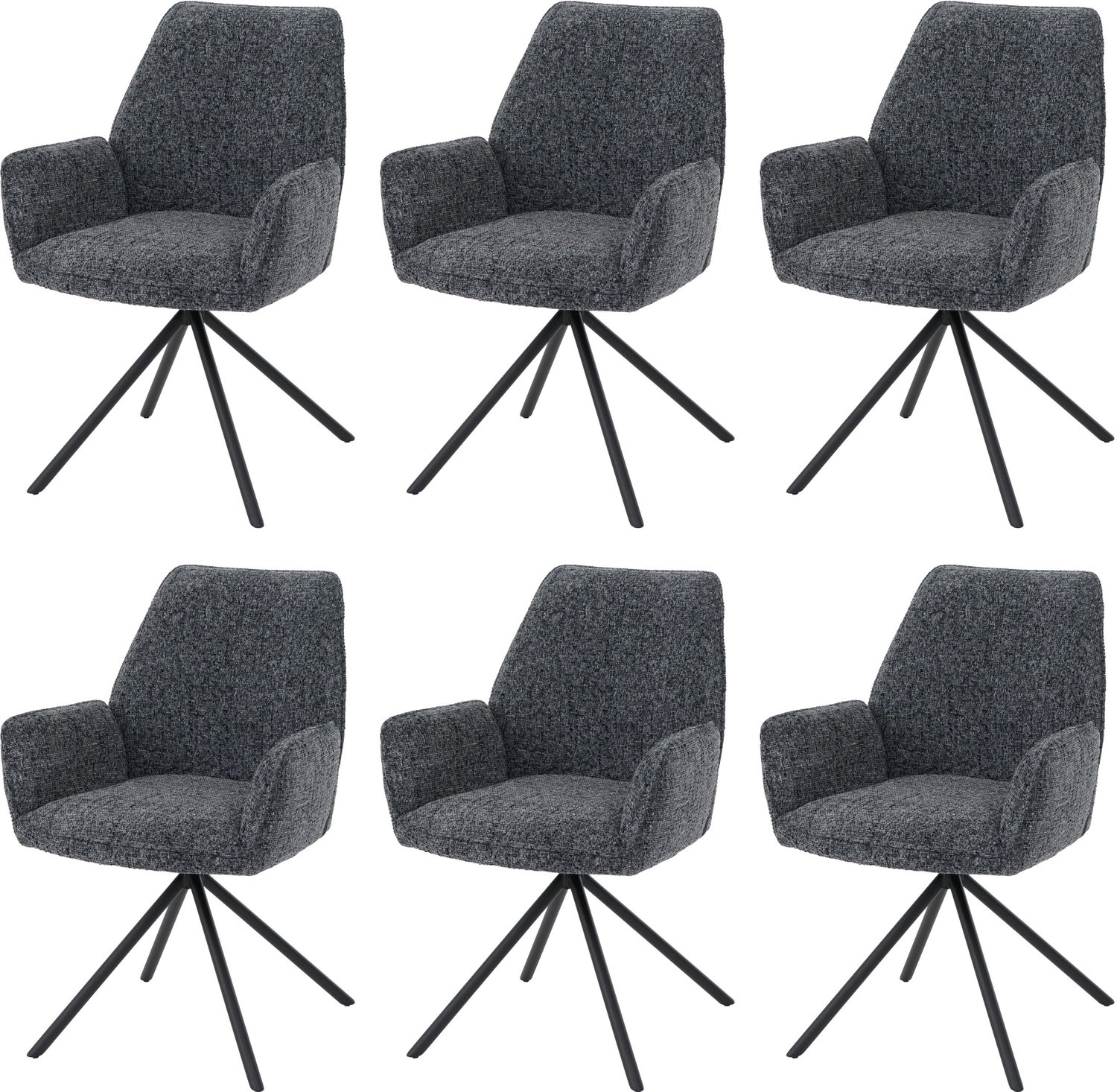 MCW Set van 6 eetkamerstoelen MCW-G67, draaibaar, automatische positie-instelling, metaal, chenille (410 g/m²) ~ onderstel zwart, donkergrijs
