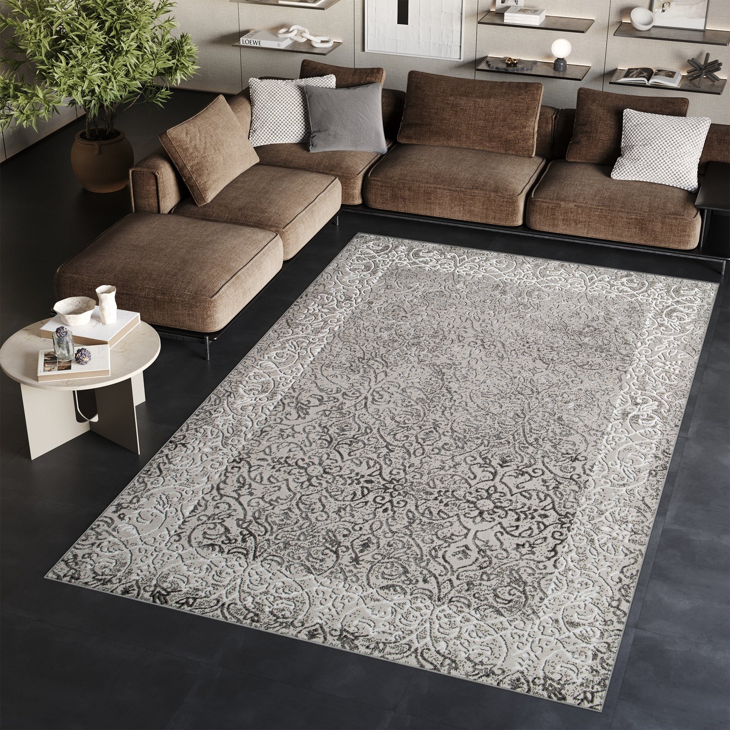Tapiso Ares Vloerkleed Grijs Licht Laagpolig Woonkamer Frame Oriental Tapijt Maat- 180x250 Lichtgrijs