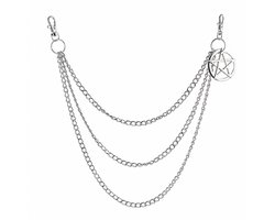 WiseGoods Broekketting Heren en Dames - Gothic Broek Ketting met Pentagram - Drie Laags Metaal Zilverkleurig - Jeans Accessoire