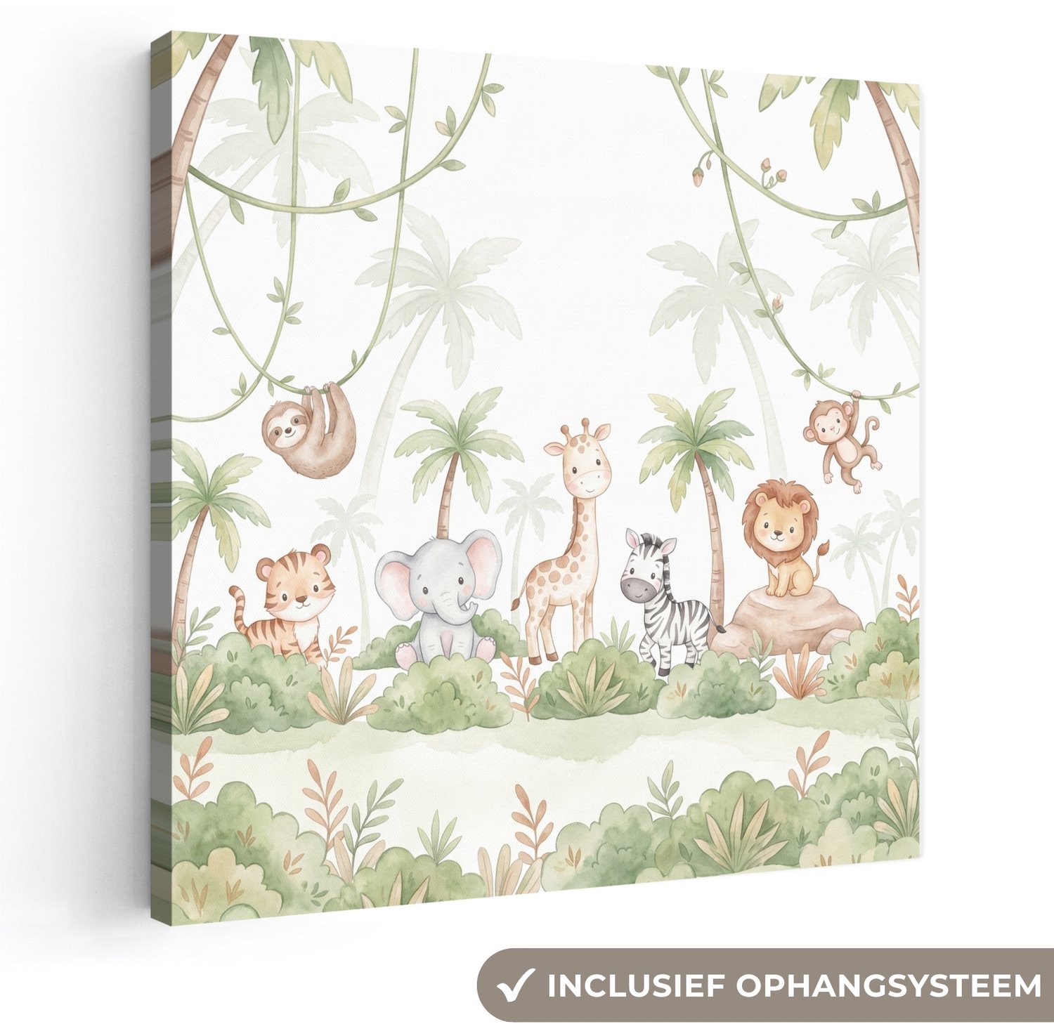 Canvas schilderij 20x20 cm - Exclusieve wanddecoratie Dieren - Jungle - Pastel - Muurdecoratie woonkamer - Slaapkamer decoratie - Kamer accessoires - Schilderijen op canvas