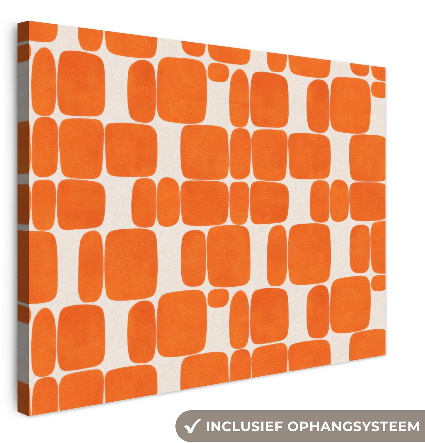 Canvas schilderij 80x60 cm - Exclusieve wanddecoratie Patroon - Retro - Oranje - Muurdecoratie woonkamer - Slaapkamer decoratie - Kamer accessoires - Schilderijen op canvas