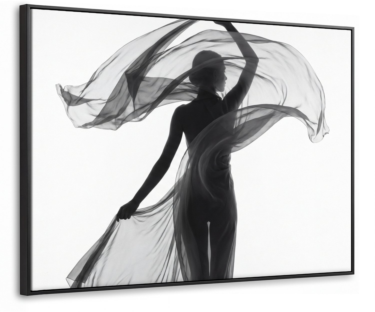 Canvas Schilderij met Baklijst 80x60cm - Vrouw - Sluier - Portret - Zwart - Wit - Artistiek - Muurdecoratie woonkamer - Slaapkamer decoratie - Kamer accessoires - Schilderijen op canvas met lijst