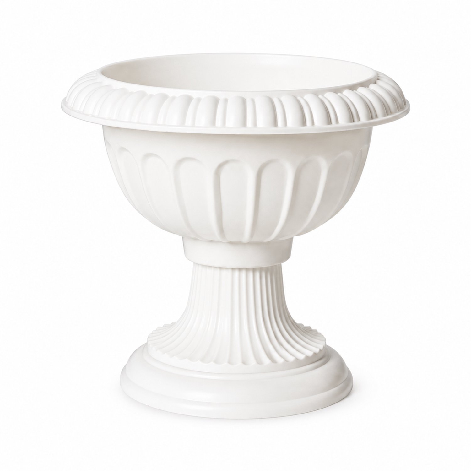 SWGOTA Witte kunststof bloemenvaas op voet, diameter 25 cm, hoogte 20,5 cm, met reliëf en ronde voet, voor bloemstukken en woondecoratie