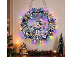 Kerstkrans voor Diamond Painting - Parel Diamant Schilderij Suncatcher Kit - Kerst Decoratie - Raamhanger - DIY Suncatcher Knutselpakket - Met Led-Lichtsnoer - Muurdecoratie - DIY Knutselpakket - Complete Set Accessoires
