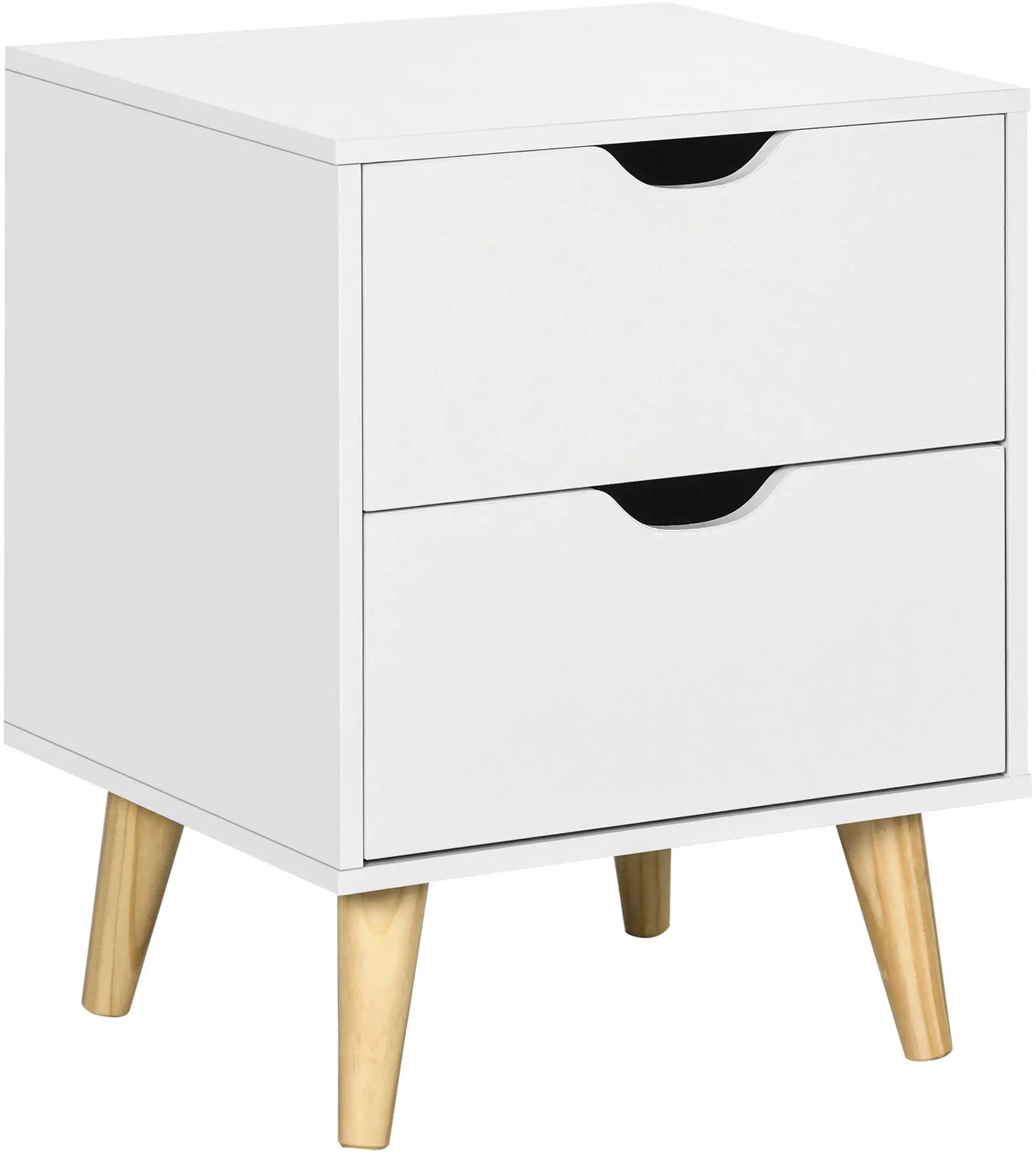MokoHub Nachtkastje met 2 Laden en Houten Poten - Scandinavisch - Nachttafel voor Slaapkamer en Woonkamer - 40x35x50.5 cm - Wit