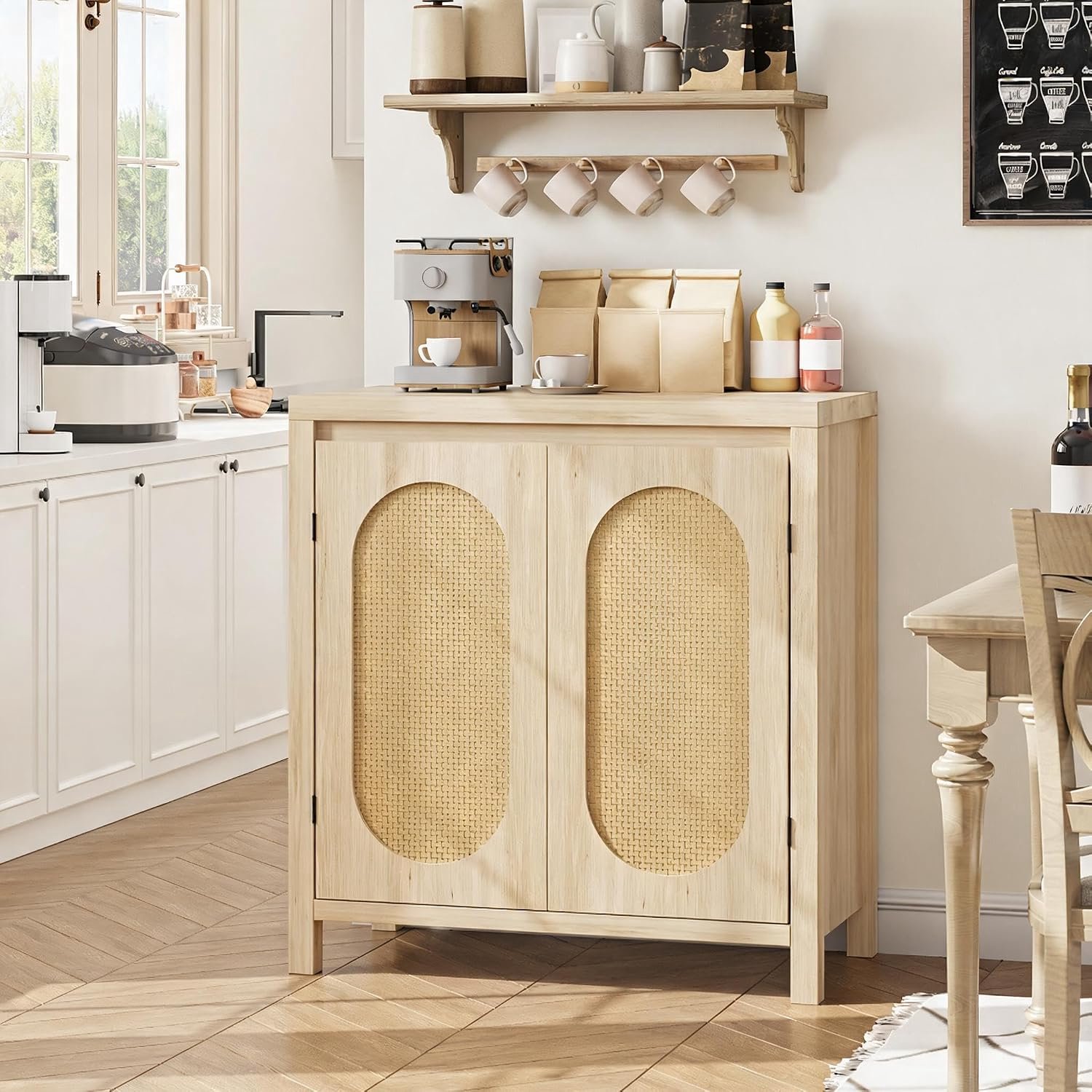 HOERFURIY Rotan Dressoir 80x40x83 cm met Deuren en Verstelbare Planken Natural
