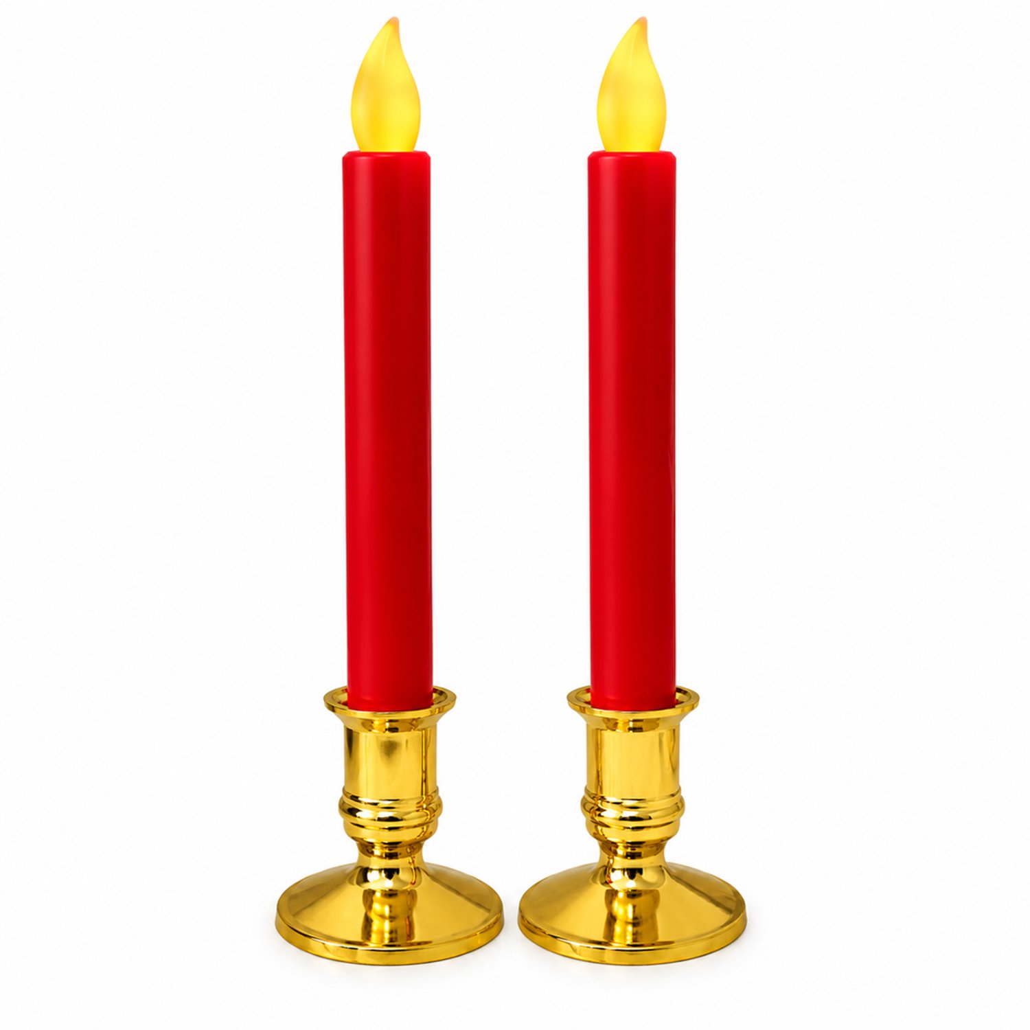 SWGOTA Led kaarsen set van twee rode lange kaarslampen met gouden voetstukken voor decoratie Rood