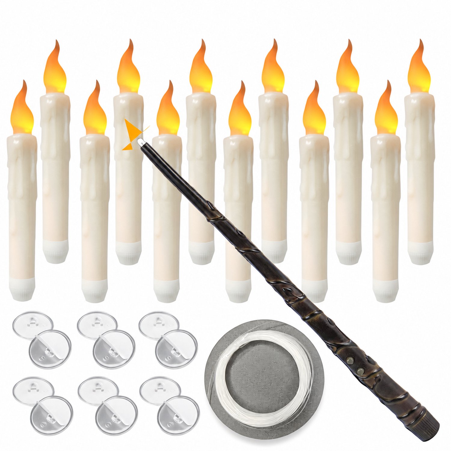 SWGOTA led kaarsen, set van 20 met toverstafafstandsbediening, geel flikkerlicht en wasdruppelvorm, hangende decoratie voor verjaardagen en Halloween Wit