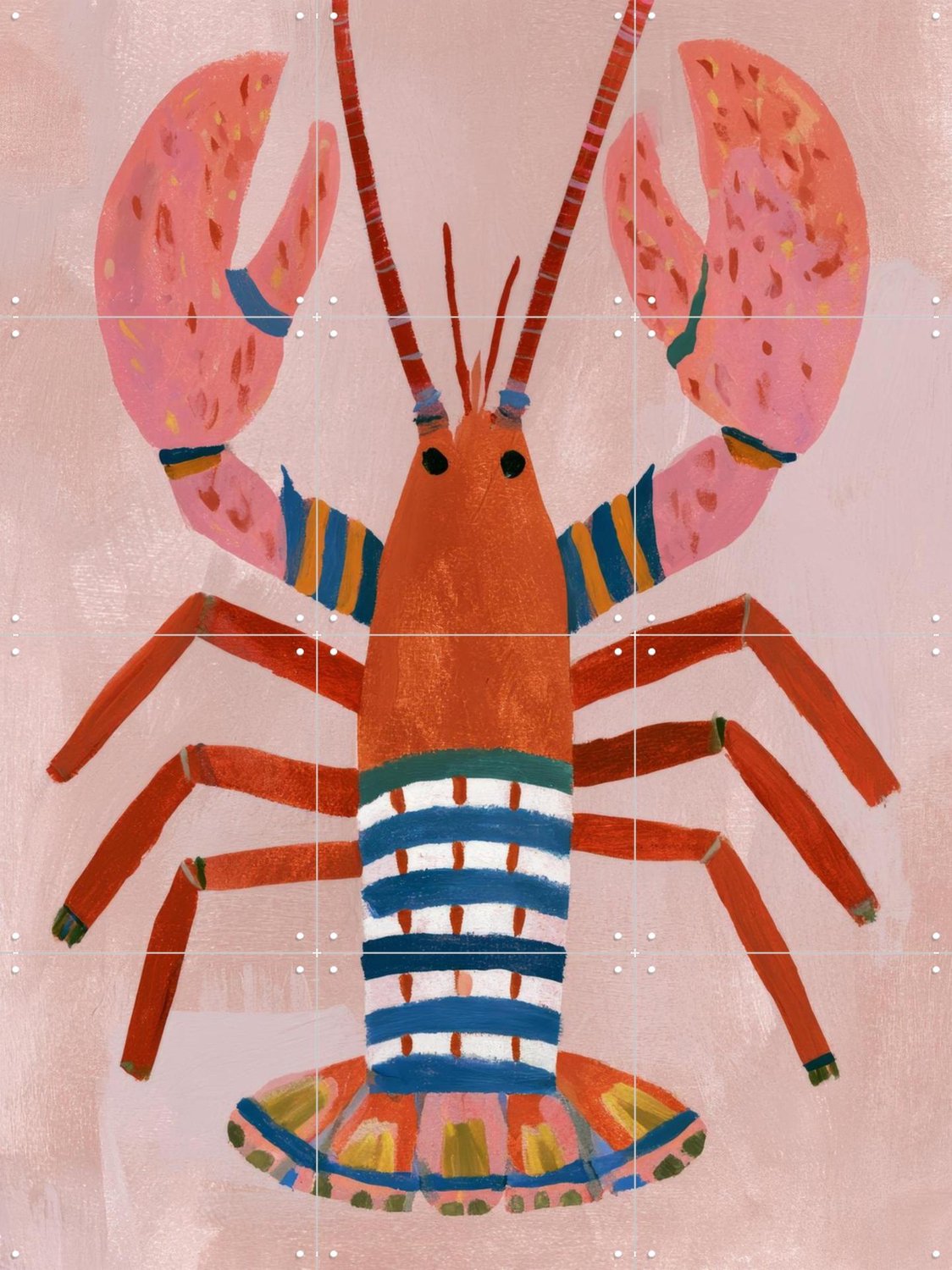 IXXI Kleurrijke Kreeft, Atelier Pommeline - 60 x 80 cm - Grote wanddecoratie en posters - Cartoonesk, Speels, Kleurrijk, Strandhuis, Mancave Roze / Rood