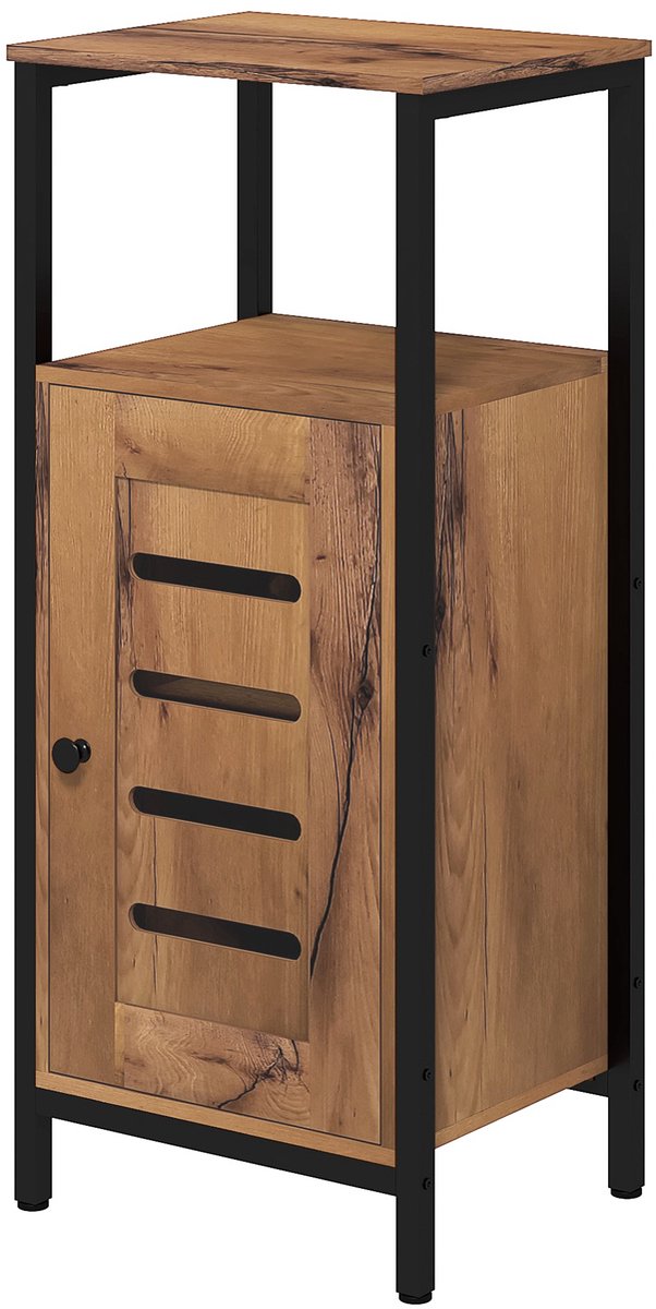 Badkamermeubel met lamellendeur - stalen frame - open nis - 37 x 30 x 85 cm - rustiek bruin