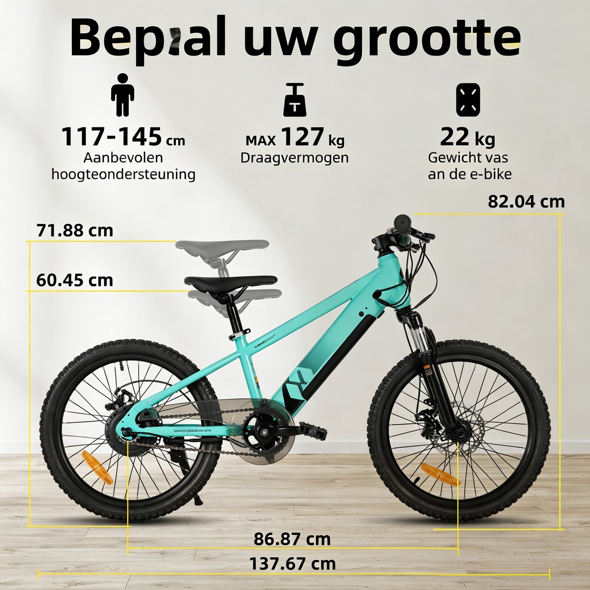JOYSTAR 24 Inch Elektrische Kinder Mountainbike - 250W E-Bike voor Kinderen (7+ Jaar) - 25 km Actieradius - Met Verwijderbare Accu & Schijfremmen – Spaakwiel - Groente thumbnail 5