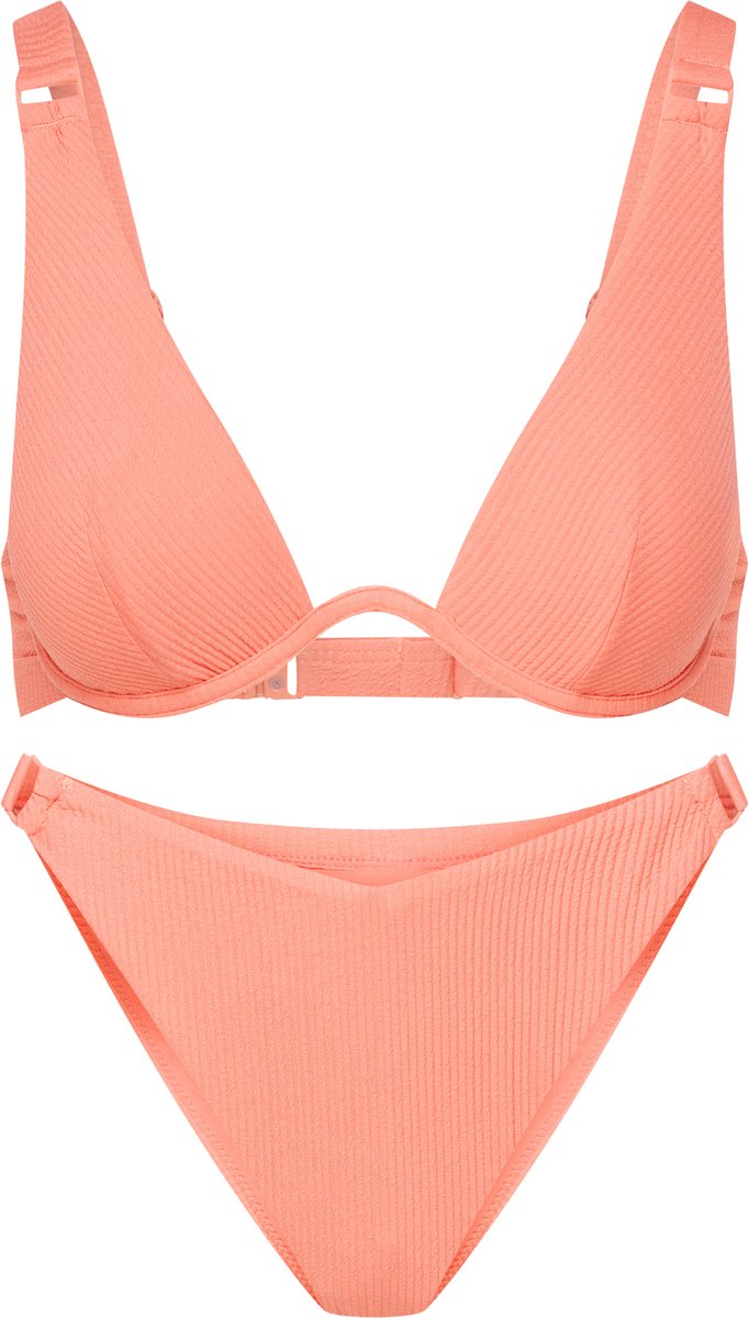 ESOTIQ Como - Bikini - Koraalkleurig - Geribbeld