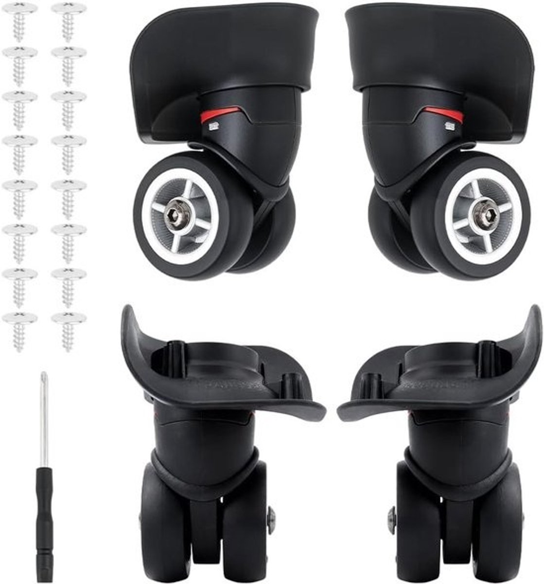 Vervangende Luggage Wielen voor Koffers - stille spinnerwielen met schroef, DIY kofferreparatie, zwart