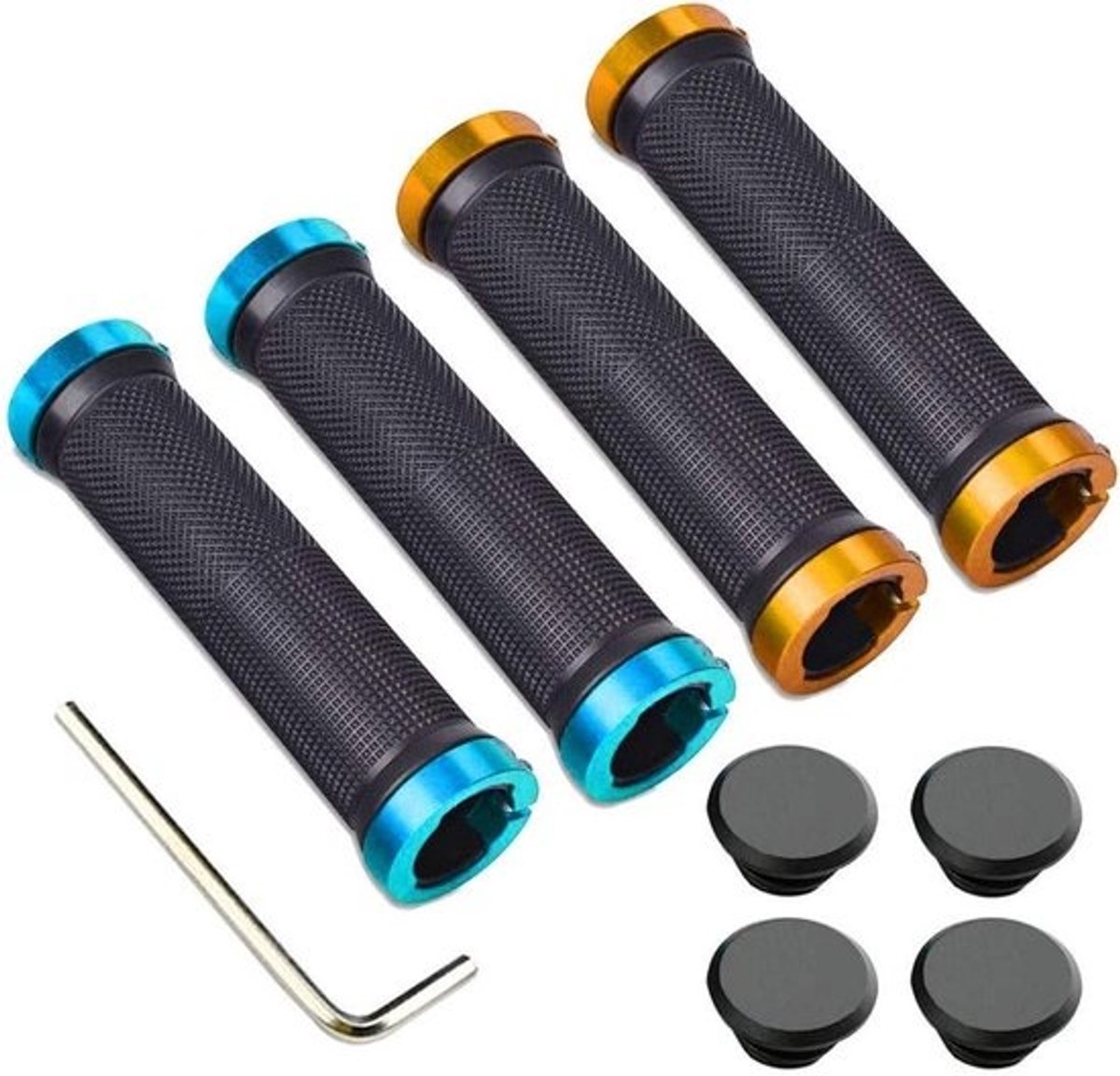 Fietsstuurgrepen - Antisliprubber - Veilig fietsen - Dubbele vergrendeling - 22 mm stuur - Goud en blauw