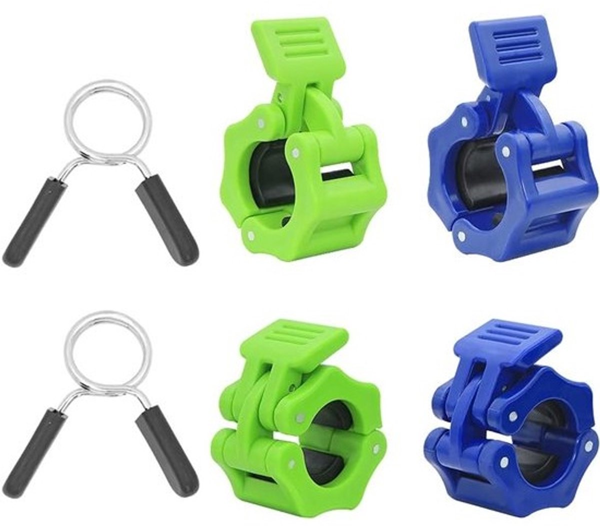 Set van 4 barbell clips en 2 spring clips - ABS en staal - 1 inch