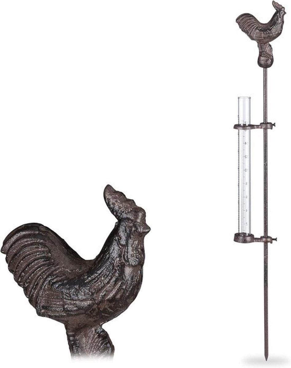 Regenmeter haan grondpen decoratief 17cm - Metaal brons