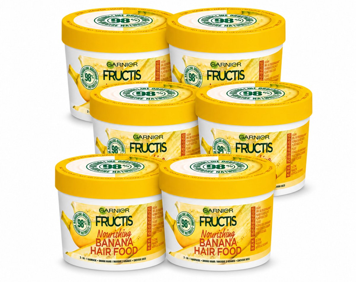 6 x Garnier - Fructis Hair Food Banana - 3-in-1 Haarmasker - Voedend - Droog Haar - 400 ml - Voordeelverpakking - 6 stuks