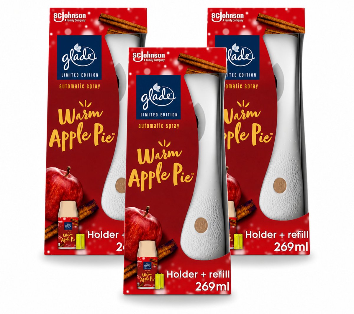 3 x Glade - Houder Automatische Spray - Warme Appeltaart Limited Edition - 269 ml - Bulkverpakking - 3 stuks