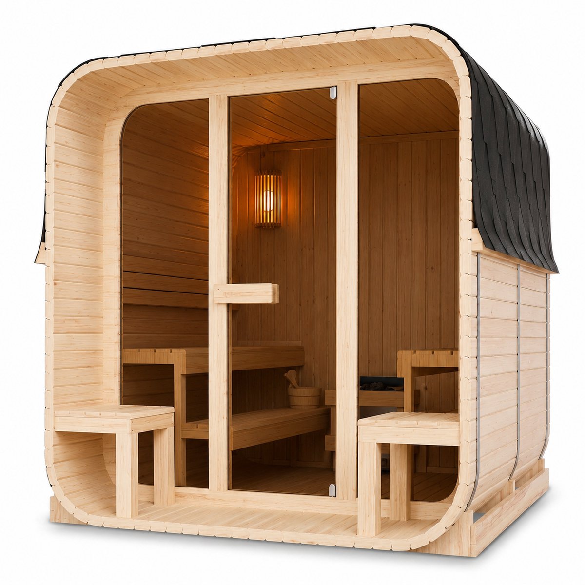 Cube Buitensauna Fjora XL - 6 Personen - 9 kW Saunakachel - 228x220x225 cm