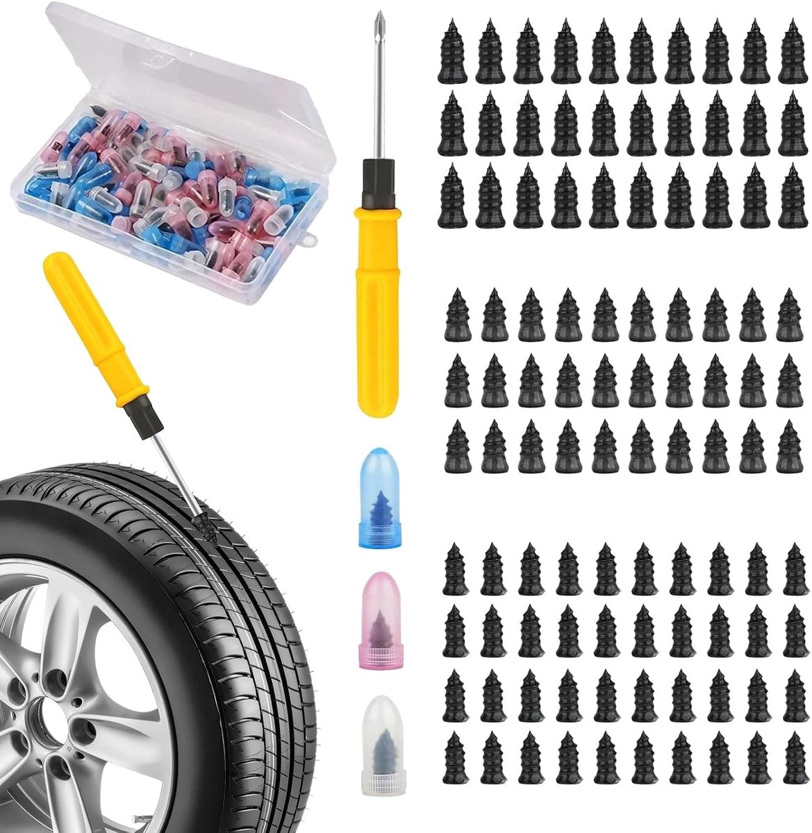 Bandenreparatieset auto - 100-delig - Rubber Reparatie Nagels met Schroevendraaier - Voor Tubeless Banden