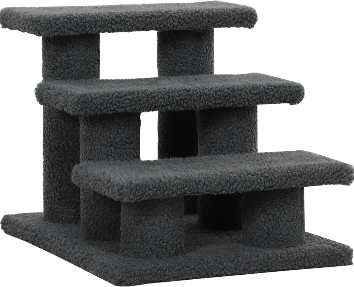 OKWISH Kattentrap 3 Treden 45 x 35 x 34 cm Spaanplaat Pluche Grijs voor Katten Honden en Kleine Dieren voor Bank Bed en Vensterbank voor Spelen en Krabben