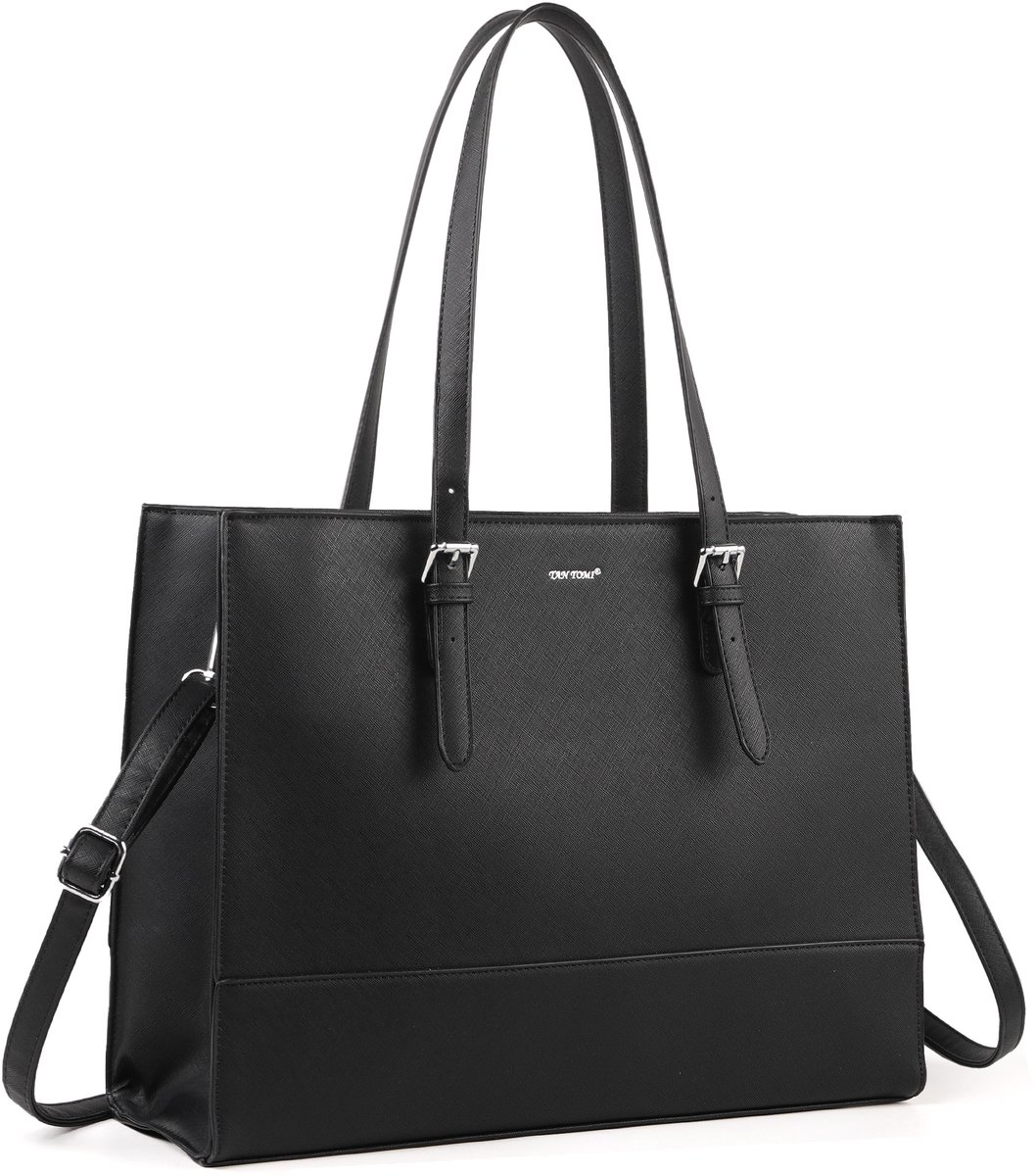 TANTOMI Handtas Dames – Grote Shopper – Ruime Dames Tas met Rits – Schoudertas – Werktas Dames – Geschikt voor 15.6 inch Laptop – Grote Handtas voor Werk, School, Reizen en Dagelijks Gebruik – Waterafstotend – Zwart