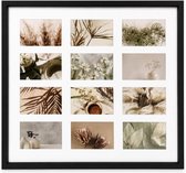 Home & Styling Collage fotolijst met passe-partout - voor 12x foto - hout - zwart - 54 x 59 cm - klassiek