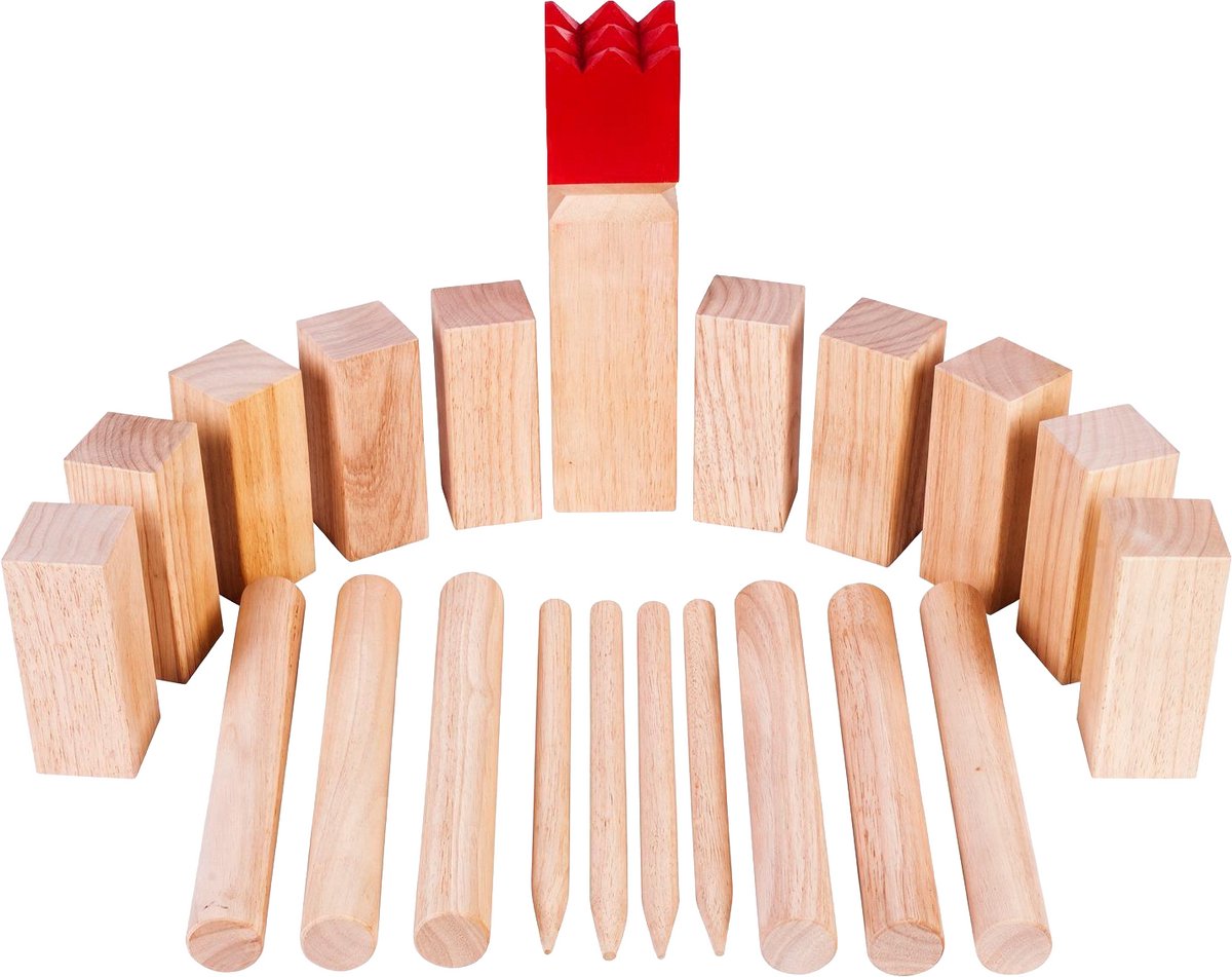 Kubb spel van rubberhout –PRO- officieel wedstrijd formaat- Rode Koning- compleet buitenspel voor jong en oud- Engelhart