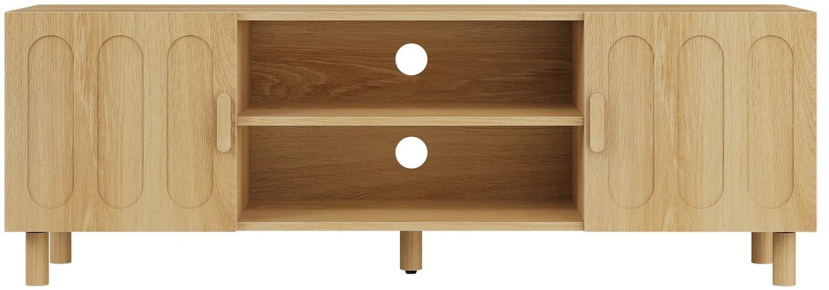 Bresht TV-Meubel - Softclose Deuren - 2 kabeldoorvoeren - Houten Poten - Antislipvoetjes - Licht eiken -140 x 40 x 48 cm