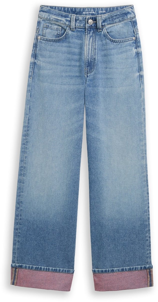 Tom Tailor - Wide-leg jeans met omgeslagen pijpen - Maat 134 - Light Stone Blue Denim Tint