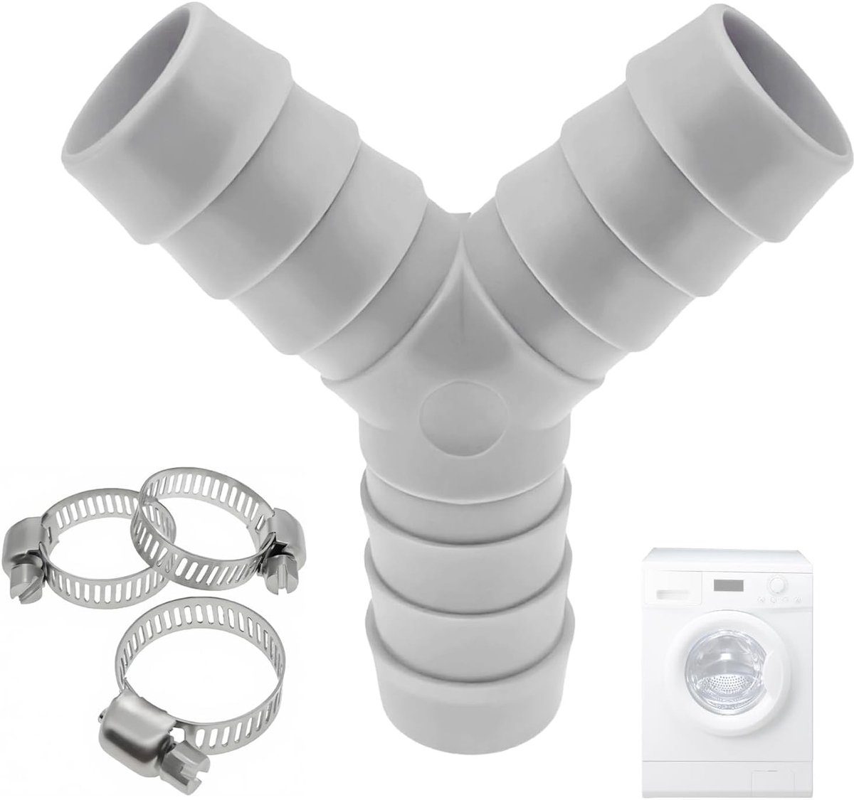 Dubbele sifon gootsteen - Grijs - 20 mm slangadapter kunststof - Afvoerslangverdeler met 3 slangklemmen