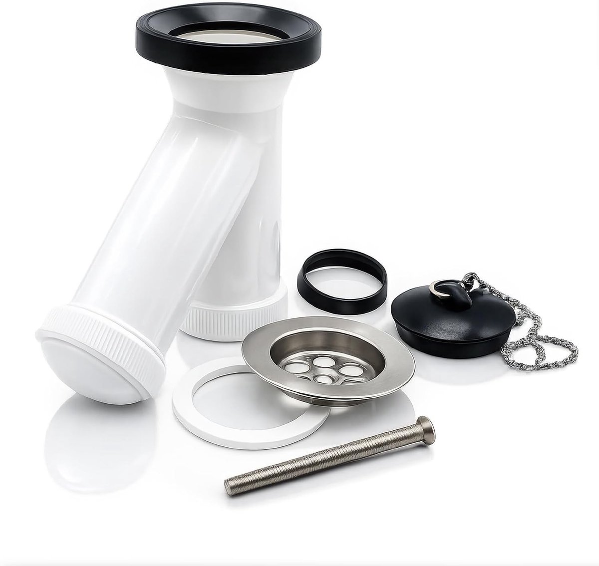 Dubbele sifon gootsteen - Wit - Ø70 mm x Ø40 mm - Polypropyleen met geurremmende functie - Voor wastafel en bidet