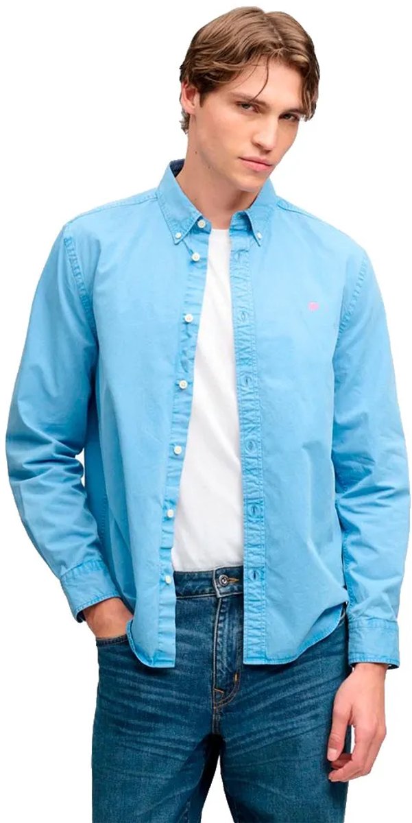 Superdry Garment Dyed Overhemd Relaxed Pasvorm Heren Lange mouwen shirts Blauw