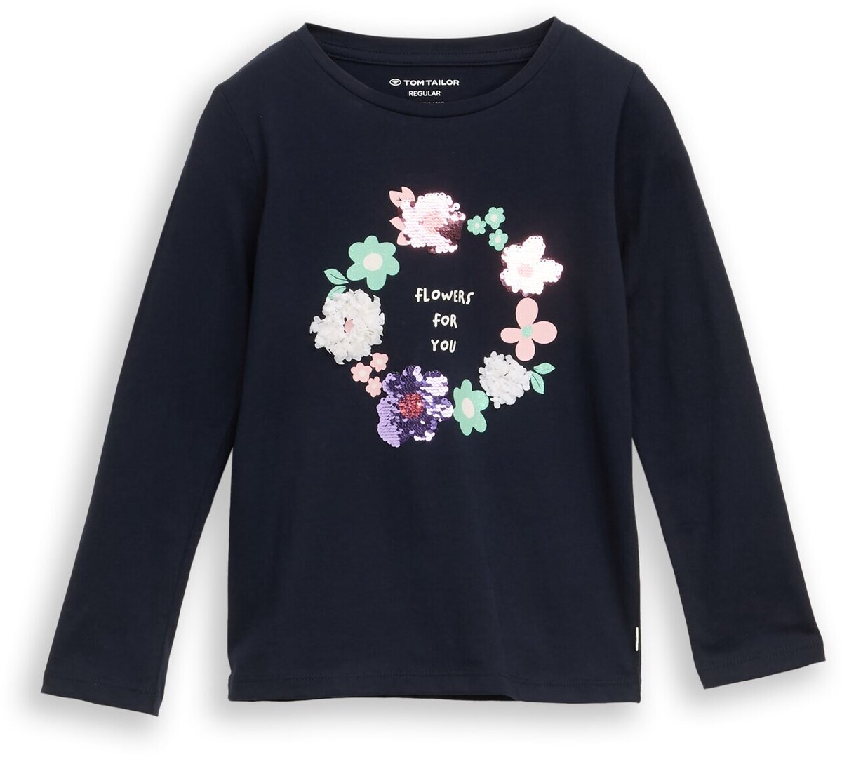 Tom Tailor - T-shirt met lange mouwen en omkeerbare pailletten - Maat 104/110 - sky captain blue