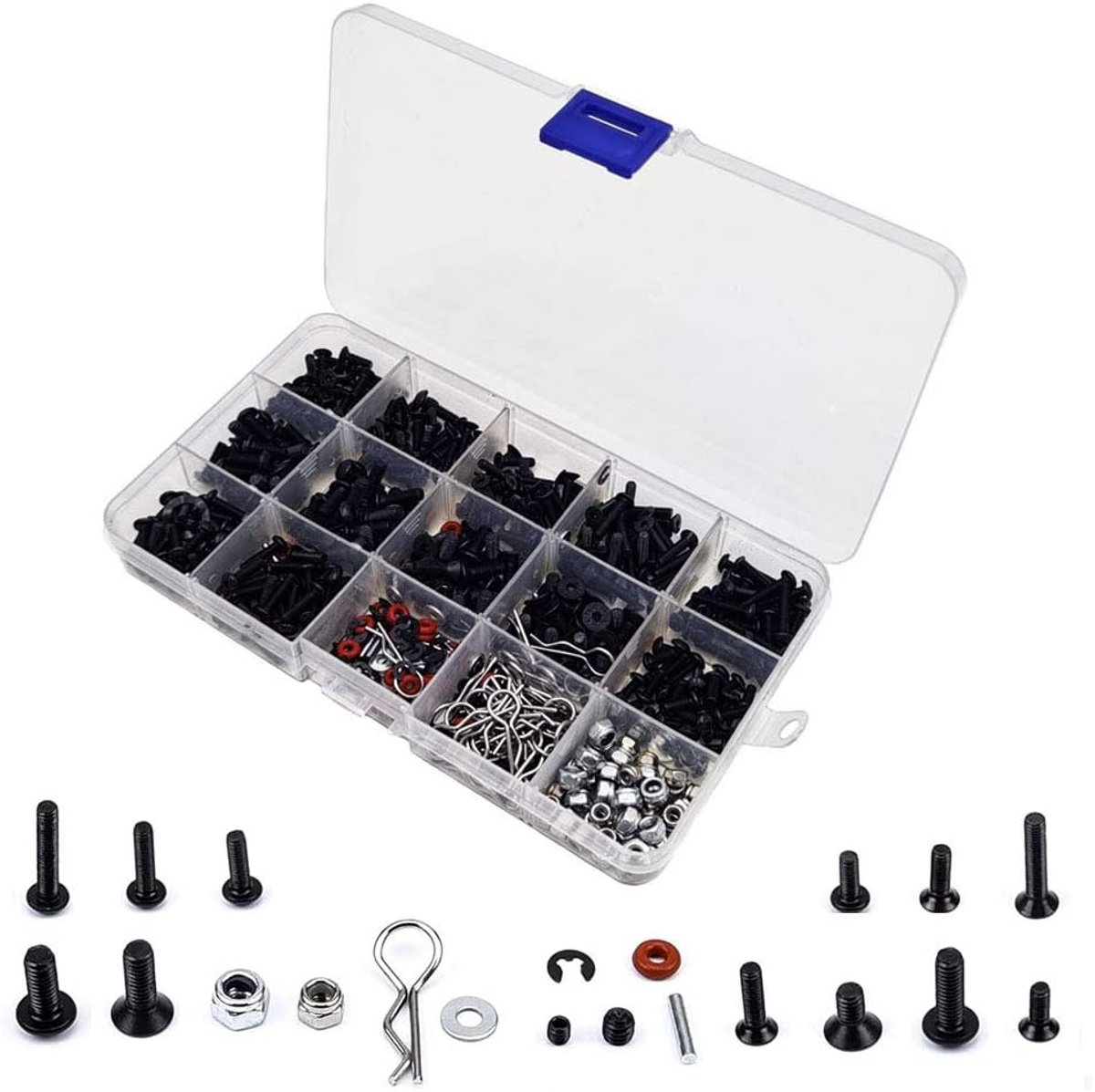 500 Stuks Auto Schroeven Kit M3/M4/E Gesp/Shell Gesp/Schroefmoeren/Zeskantschroeven/Pluggen RC Reparatie Tool Kit voor HSP/Wltoys/Traxxa Schaal Auto's