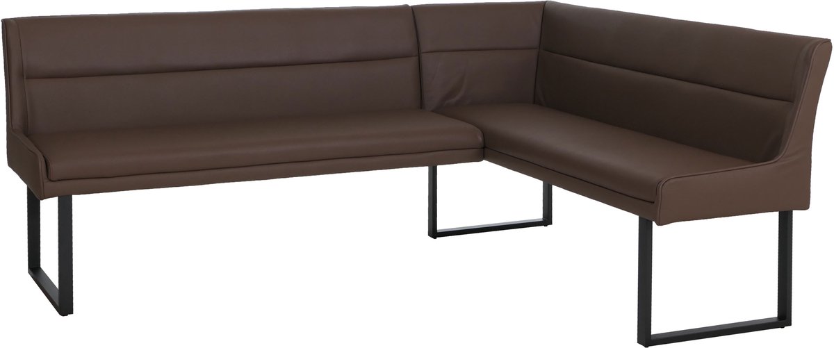 Hoekbank MCW-O81, eetkamerbank, kunstleer en metaal, 209 x 158 cm ~ bruin