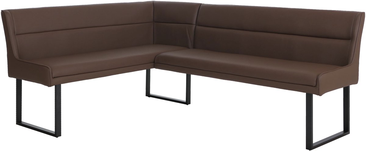 Hoekbank MCW-O81, eetkamerbank, kunstleer en metaal 158 x 209 cm ~ bruin