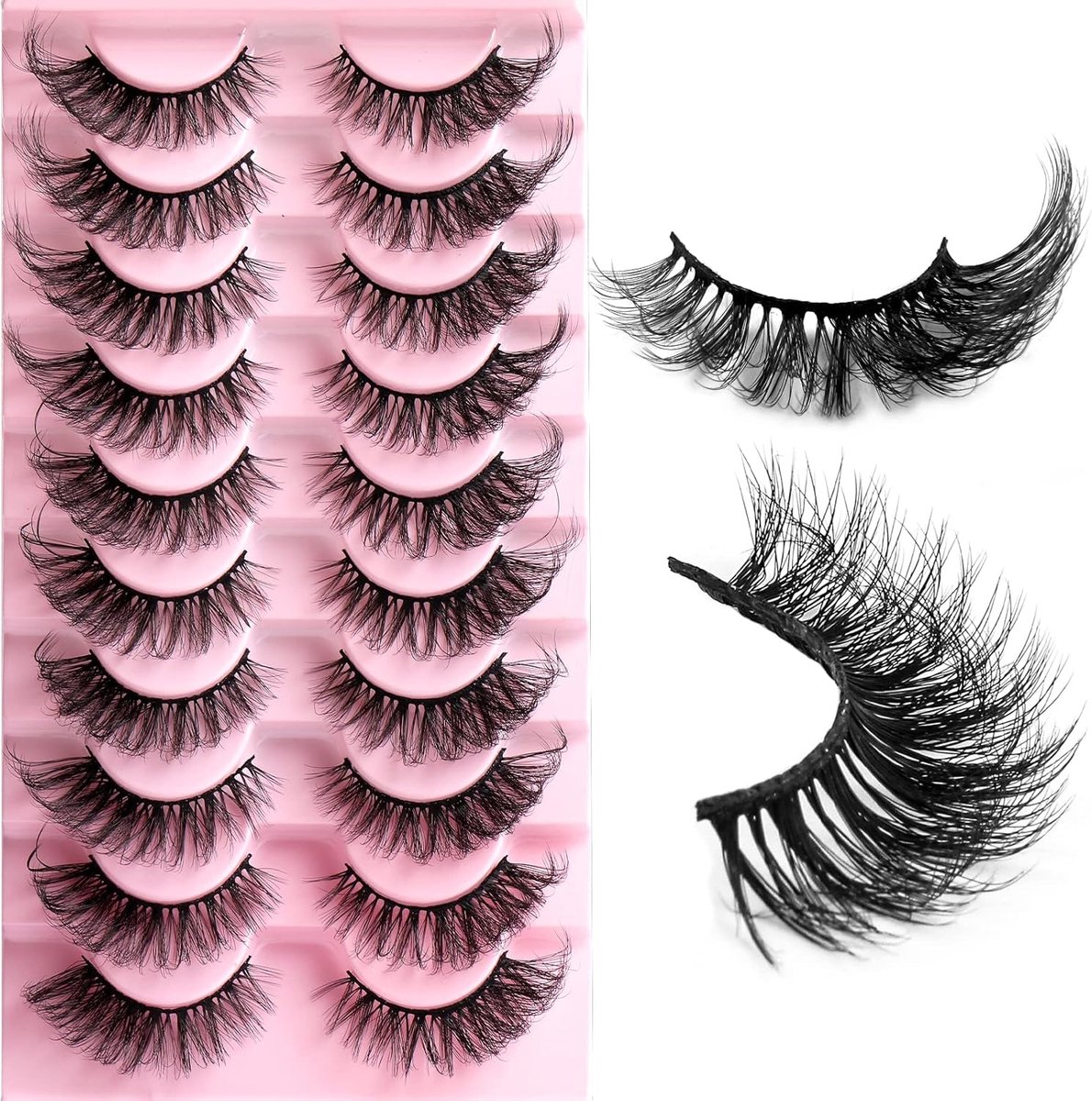 Valse wimpers, 10 paar, 8D, kunstnerts, D-krul, natuurlijke kattenoogwimpers, pluizig, zacht, volume, fox oogwimpers, professioneel, dik, herbruikbaar, dramatisch, zwart, valse wimpers (HLY04)