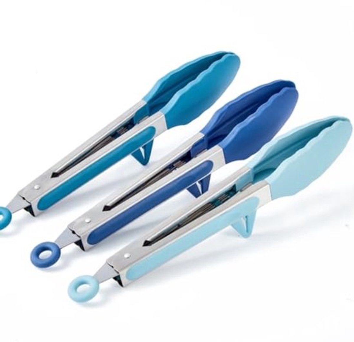 Keukentang Set - 3 Stuks Koken met Siliconen Tips - 23 cm Mini Tang voor BBQ en Salades - Kleurverloop Blauw